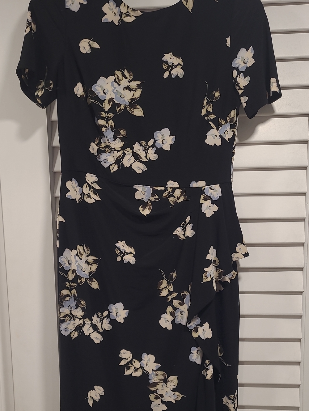 Lauren Ralph Lauren Black Midi Dress with Cream and Light Blue Floral Print
